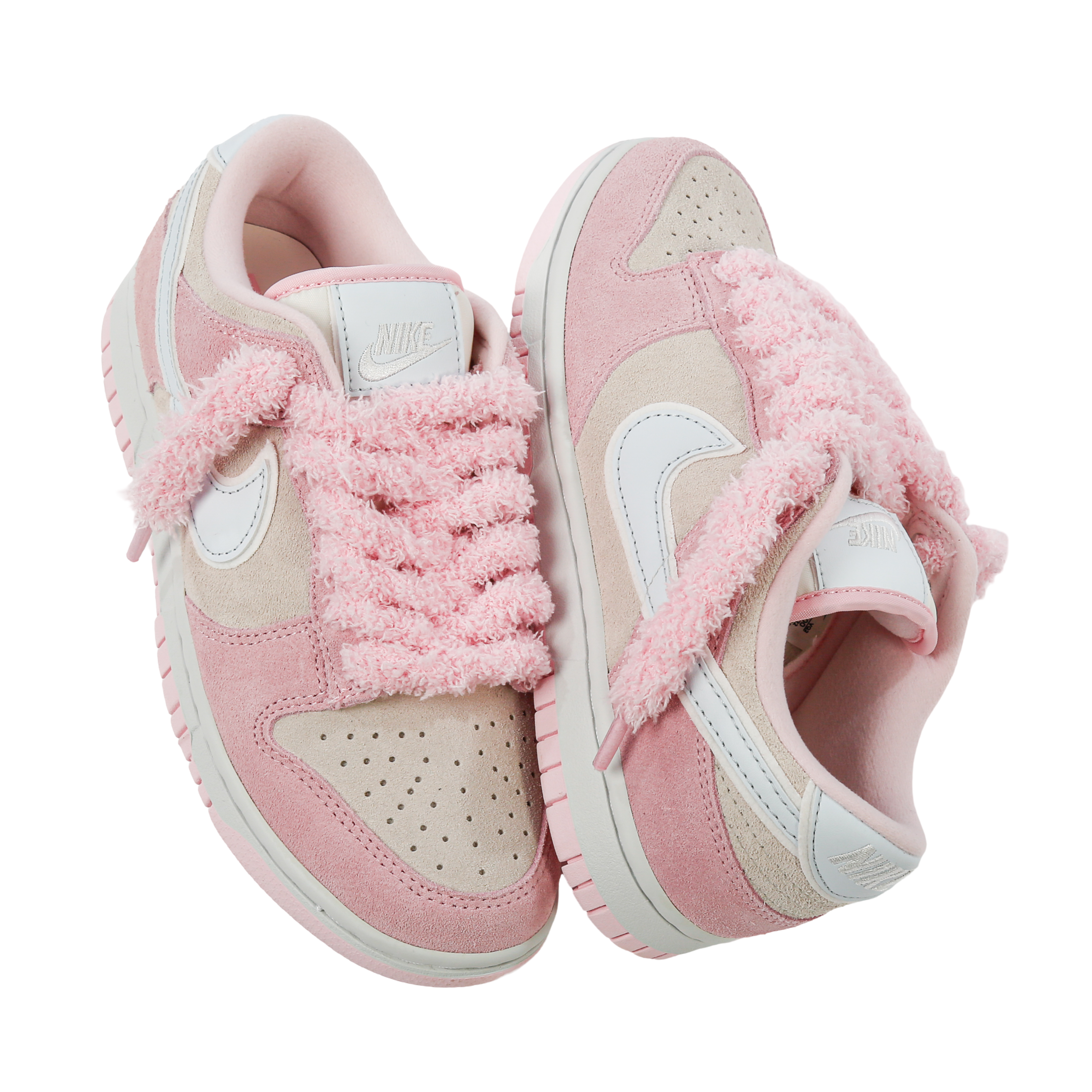 Lace Labs Pink Fuzzy Laces on Nike Dunks Front & Back